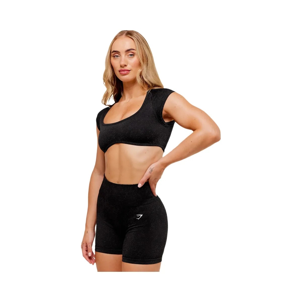 Gymshark Adapt Fleck x Whitney Short Sleeve Crop Top - Black - HypeFly India View 4