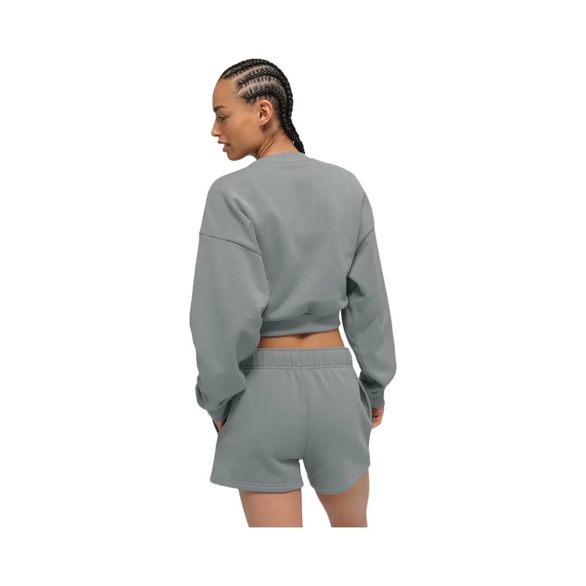 Alo Women's Cropped Accolade Crewneck - Lunar Grey - HypeFly India View 2