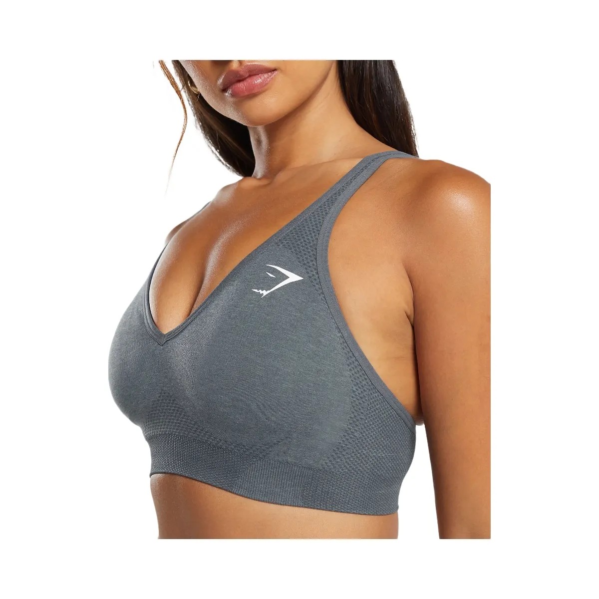 Gymshark Vital V Neck Sports Bra - Strong Grey Marl - HypeFly India View 4