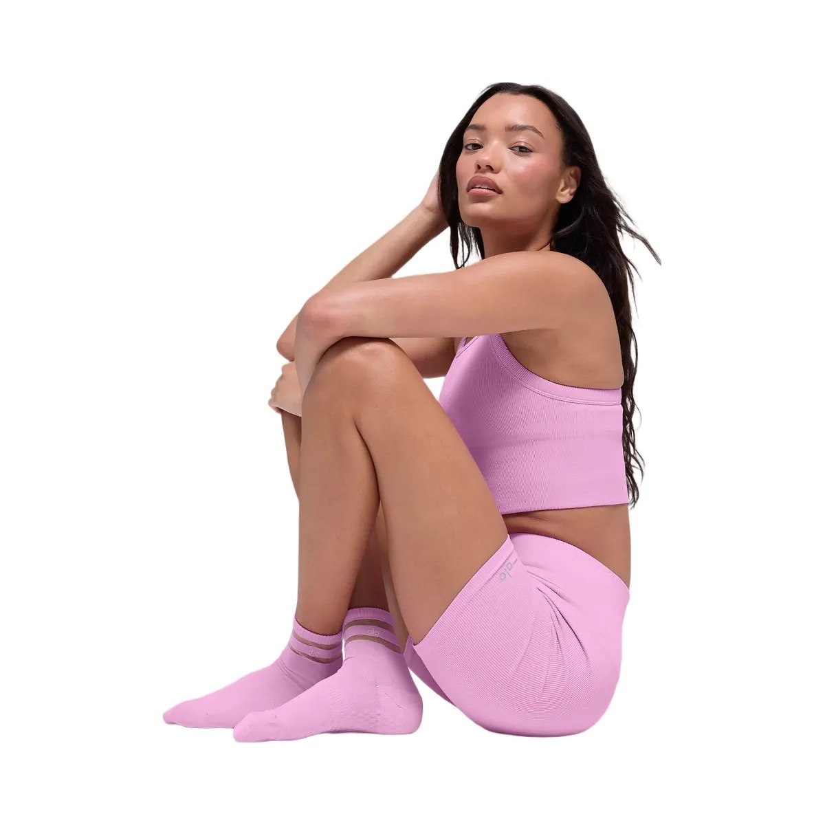 Alo Women's Pulse Grip Sock - Candy Heart Pink - HypeFly India View 2