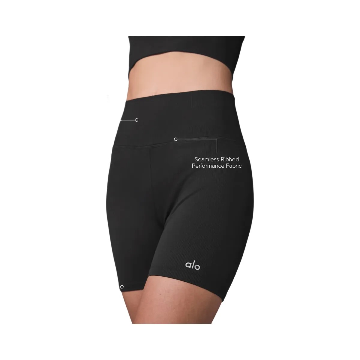 Alo Women's 5" Seamless Ribbed Favorite Short - Black - HypeFly India View 2