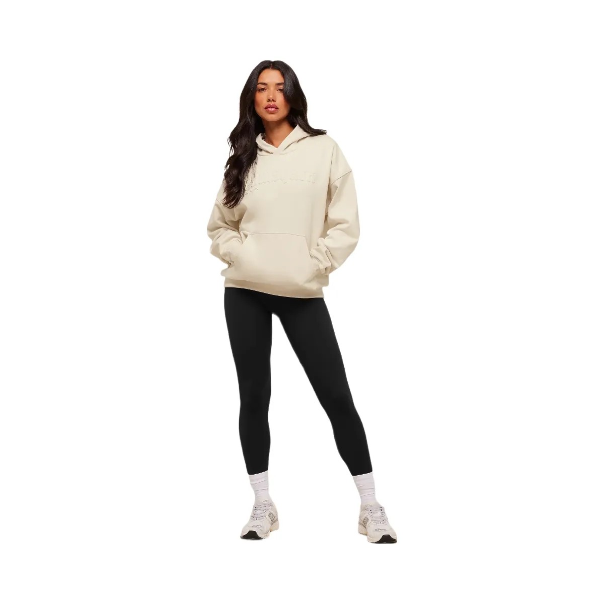 Gymshark Embossed Graphic Oversized Hoodie - Oat White - HypeFly India View 4