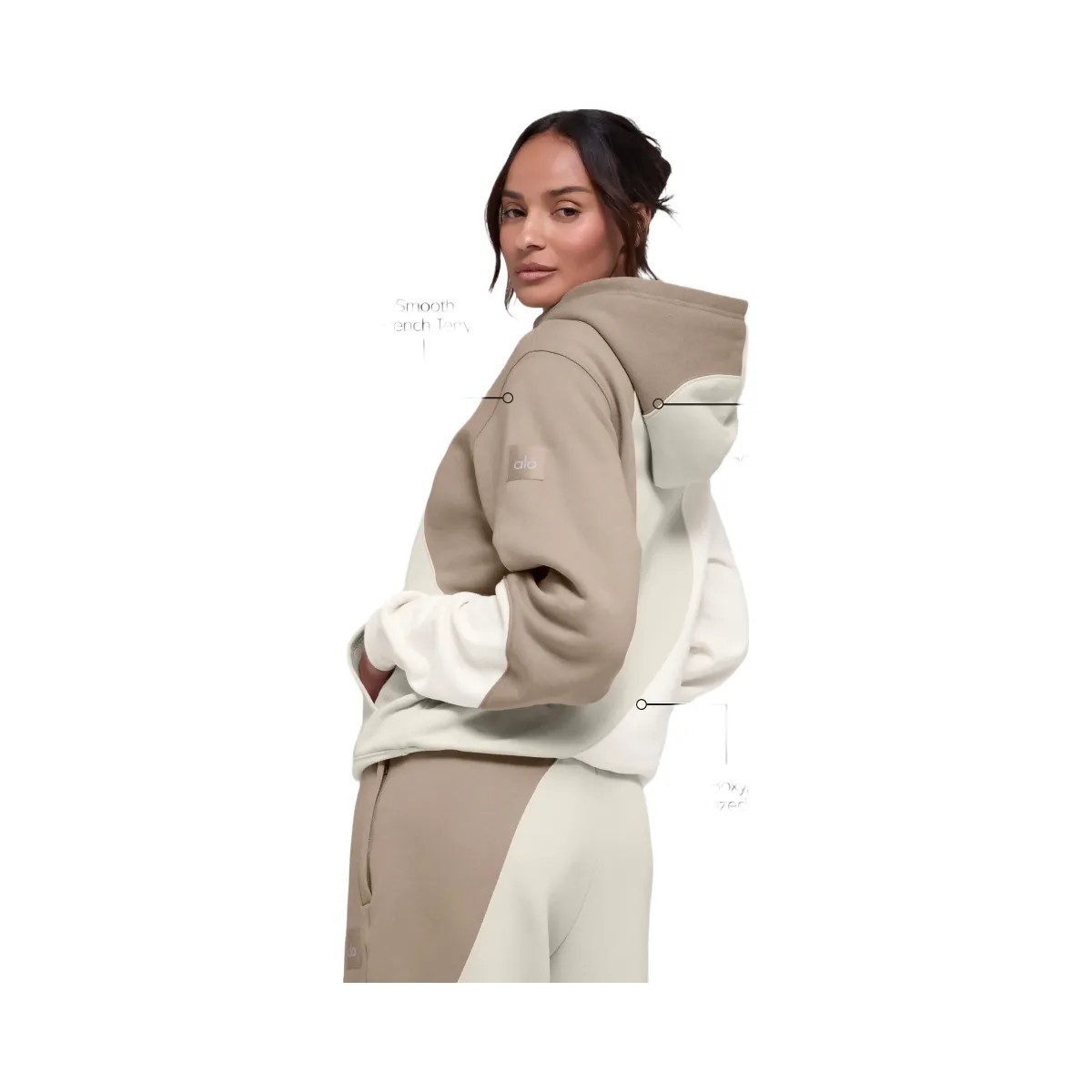 Alo Women's Make Waves Hoodie - Ivory/Bone/Gravel - HypeFly India View 3