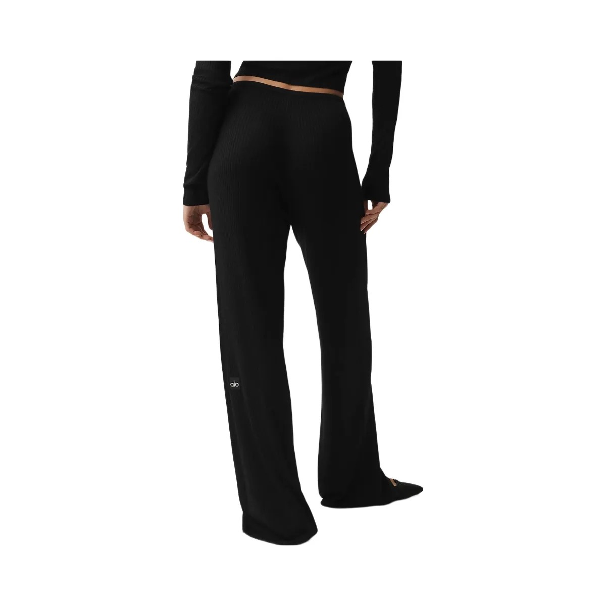 Alo Women's Sweater Knit Mid-Rise Unwind Wide Leg Pant - Black - HypeFly India View 1