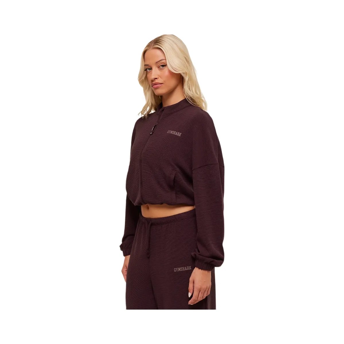 Gymshark Waffle Midi Zip Up Jacket - Cherry Purple - HypeFly India View 3