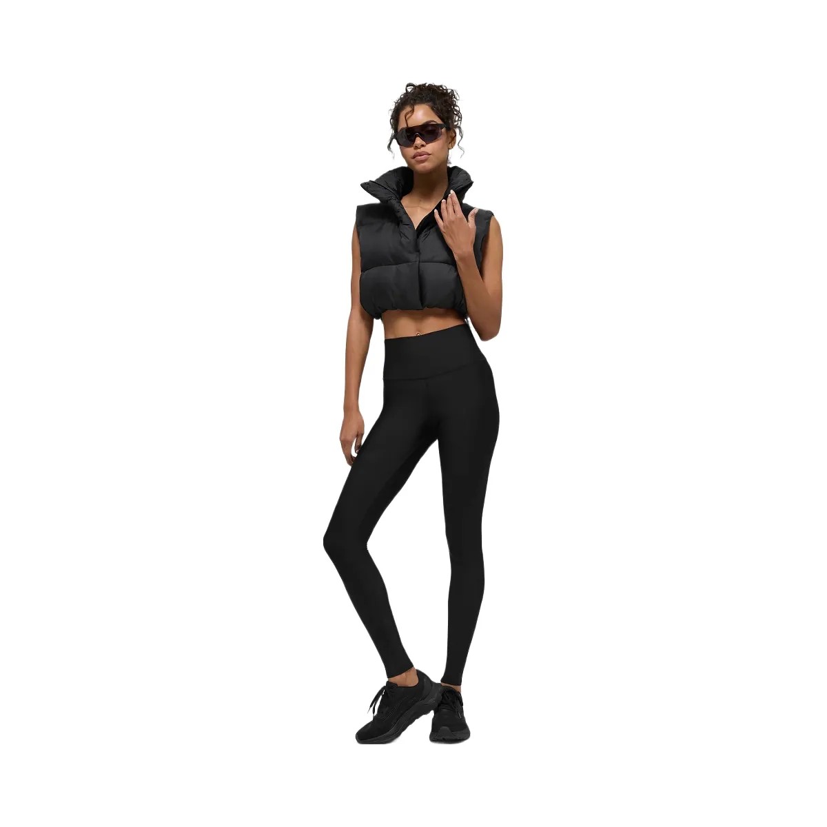 Alo Women's Cropped Gold Rush Puffer Vest - Black - HypeFly India View 4