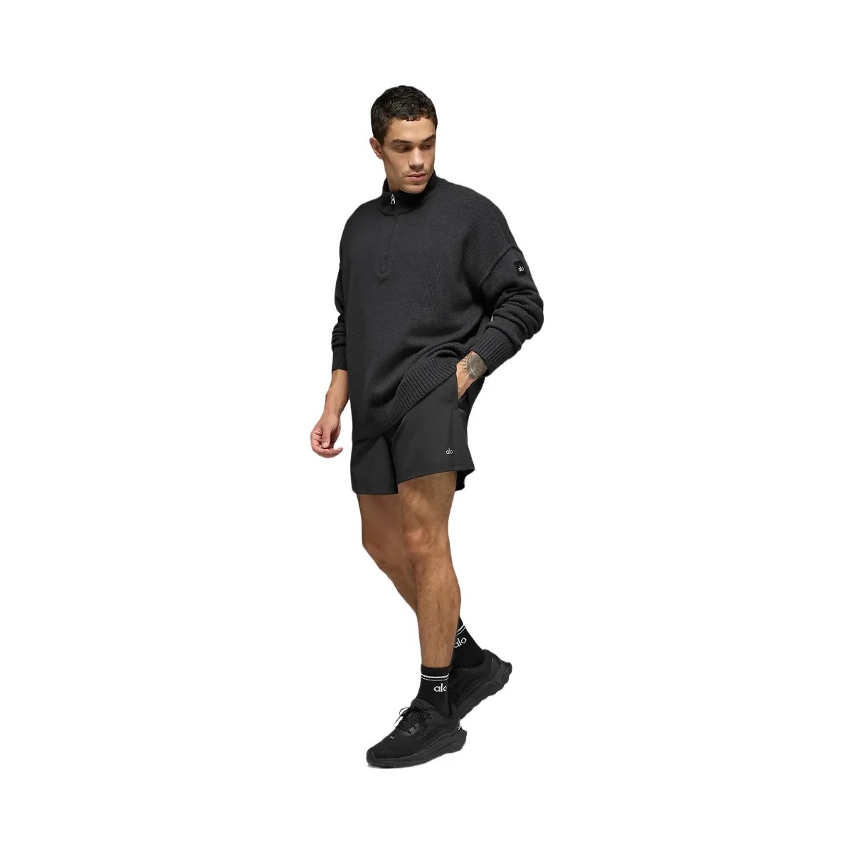 Alo Men's Wool Cashmere New Class 1/4 Zip Pullover - Black - HypeFly India View 5