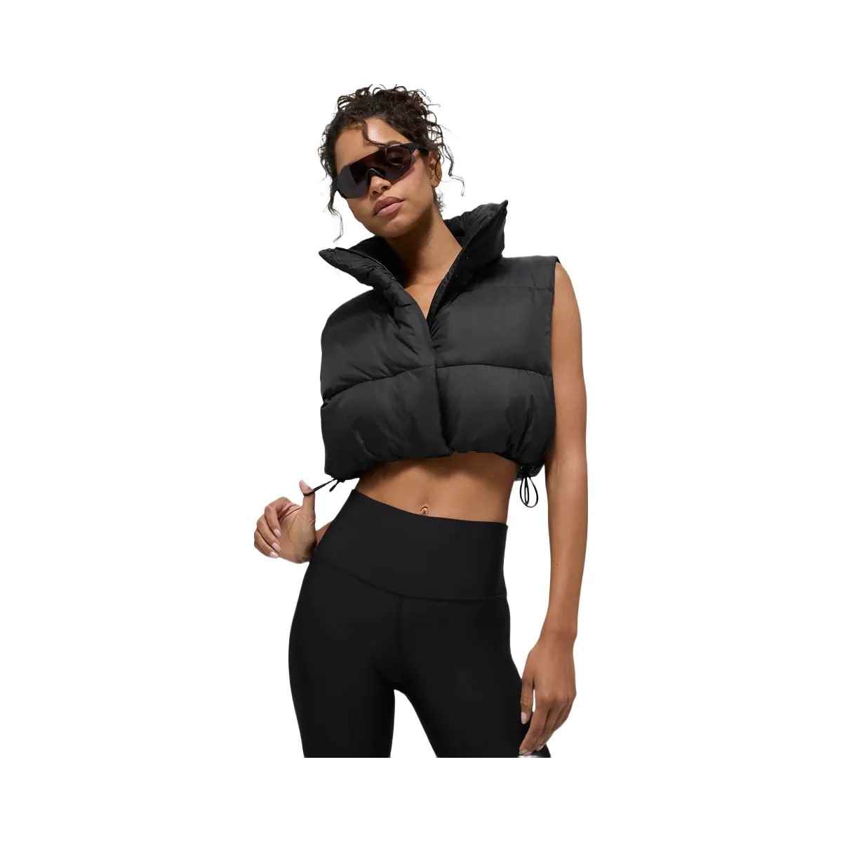 Alo Women's Cropped Gold Rush Puffer Vest - Black - HypeFly India View 1
