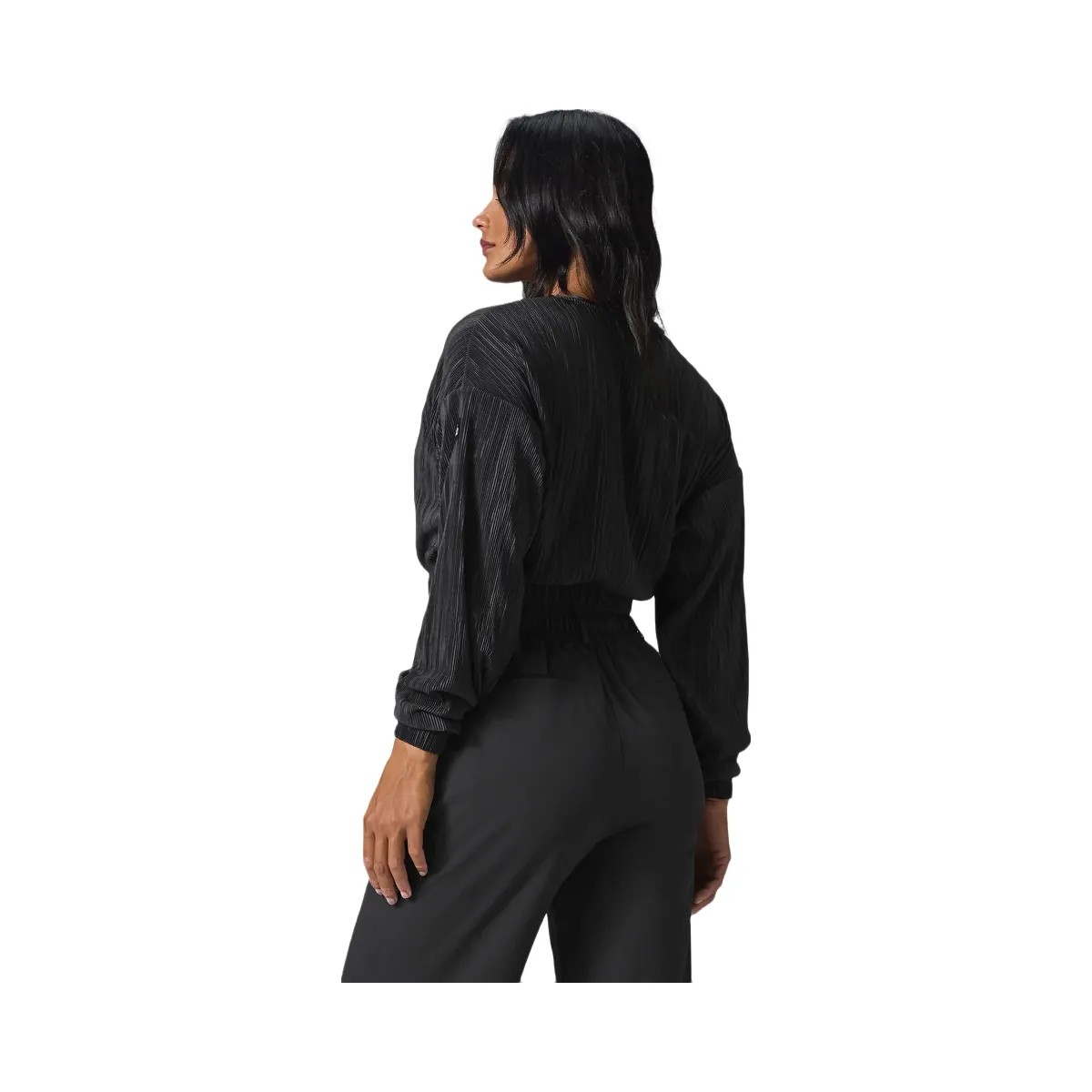 Alo Women's Cropped Micro Plisse Jacket - Black - HypeFly India View 3