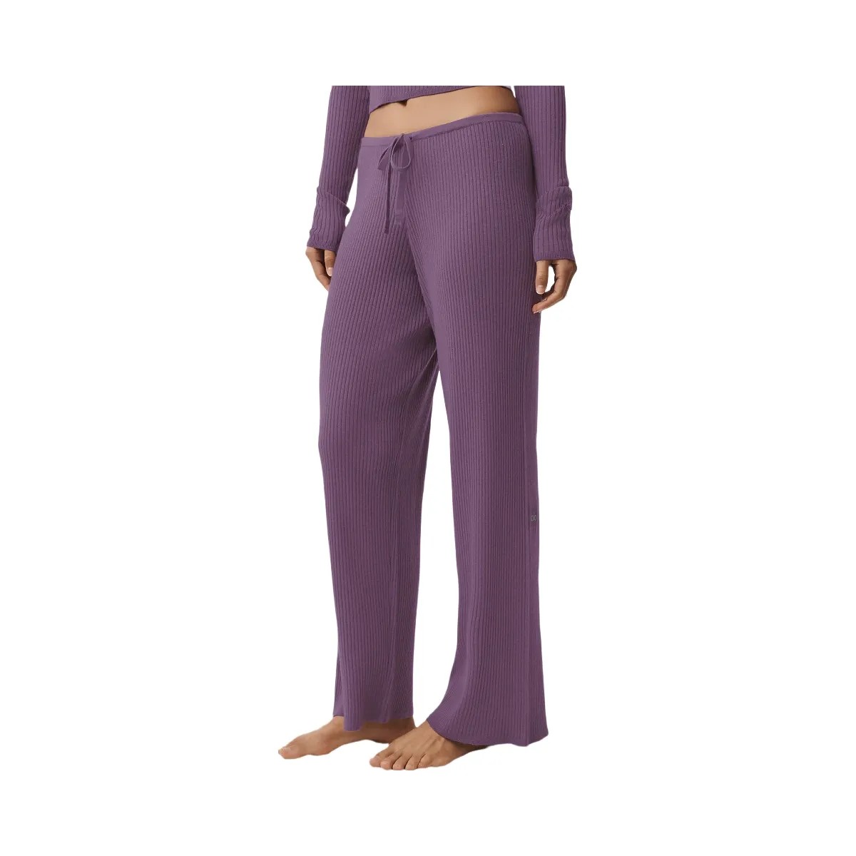 Alo Women's Sweater Knit Mid-Rise Unwind Wide Leg Pant - Plum Kiss - HypeFly India View 2