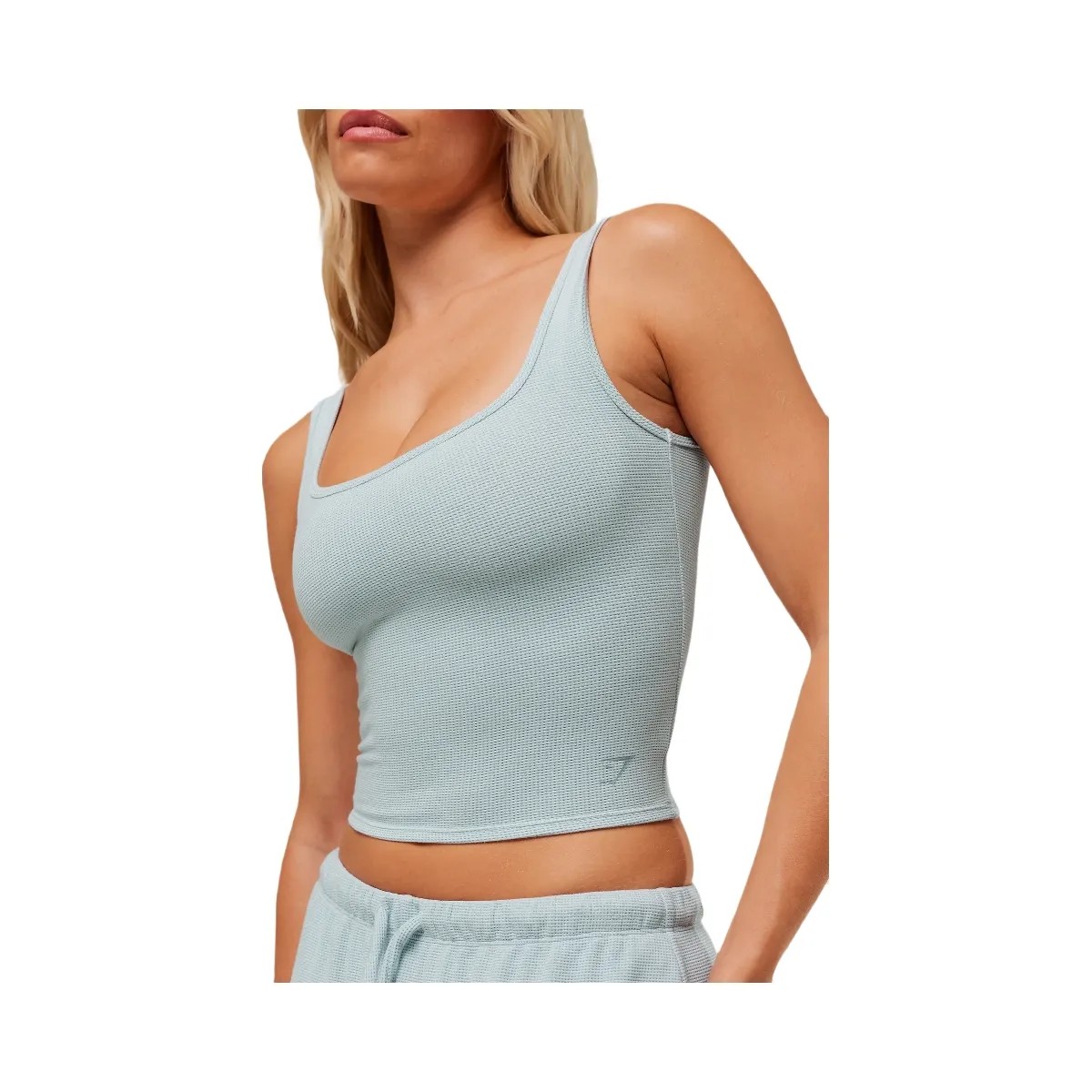 Gymshark Waffle Cropped Tank - Smoke Blue - HypeFly India View 5
