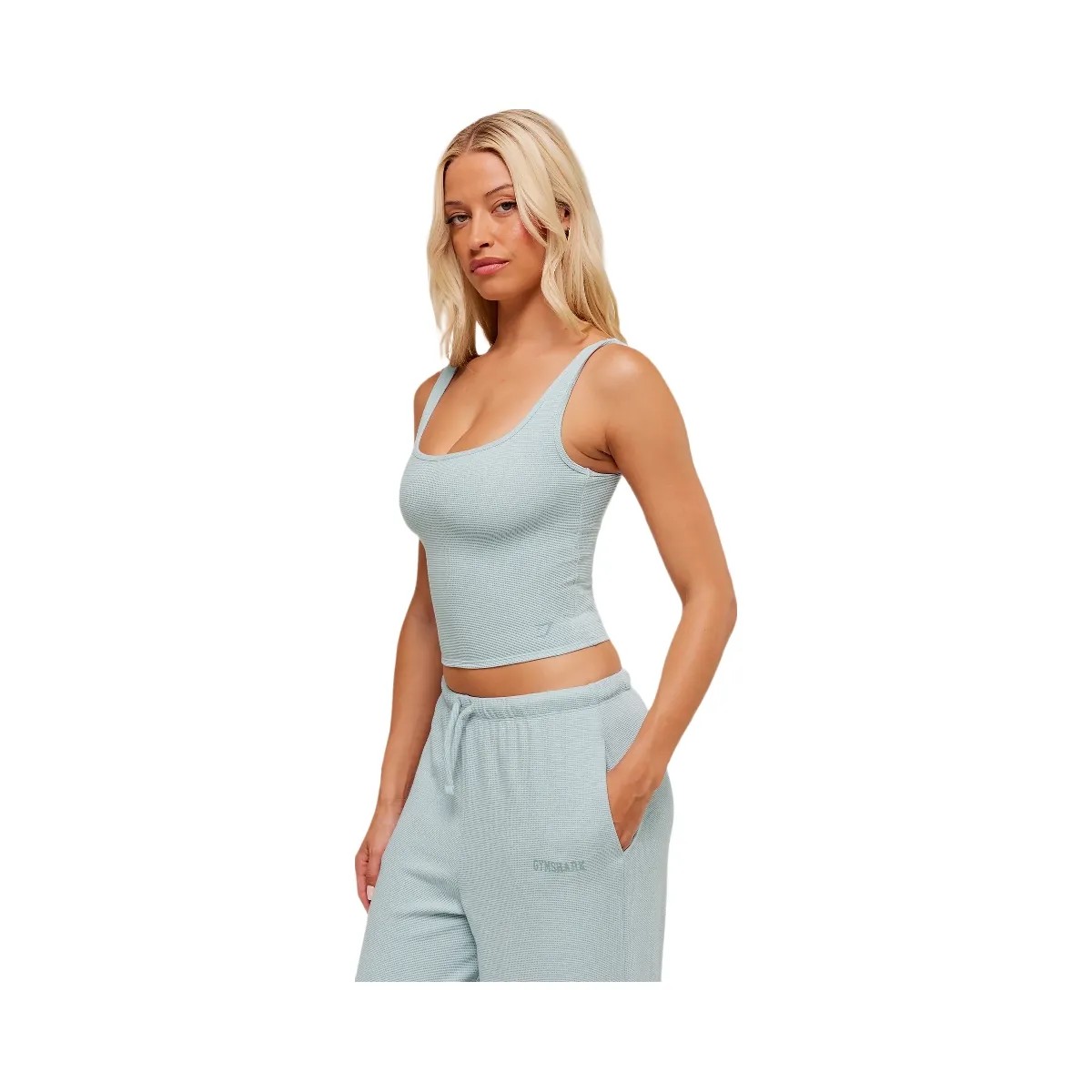 Gymshark Waffle Cropped Tank - Smoke Blue - HypeFly India View 3