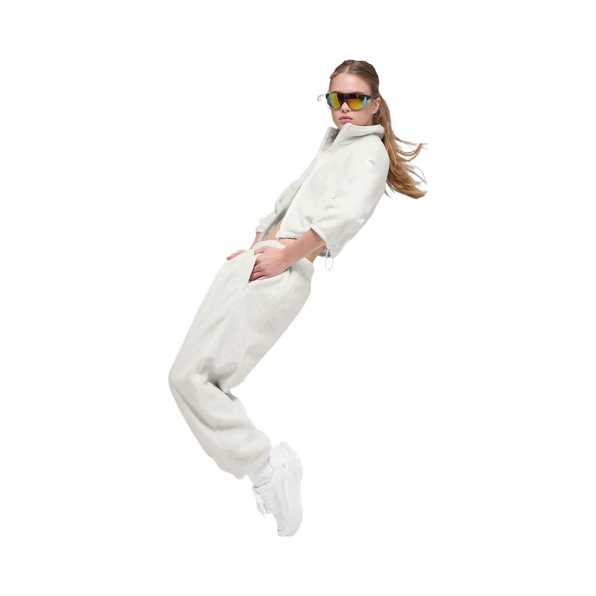 Alo Women's Polar Fleece Retreat Cropped Jacket - White Heather Grey - HypeFly India View 4