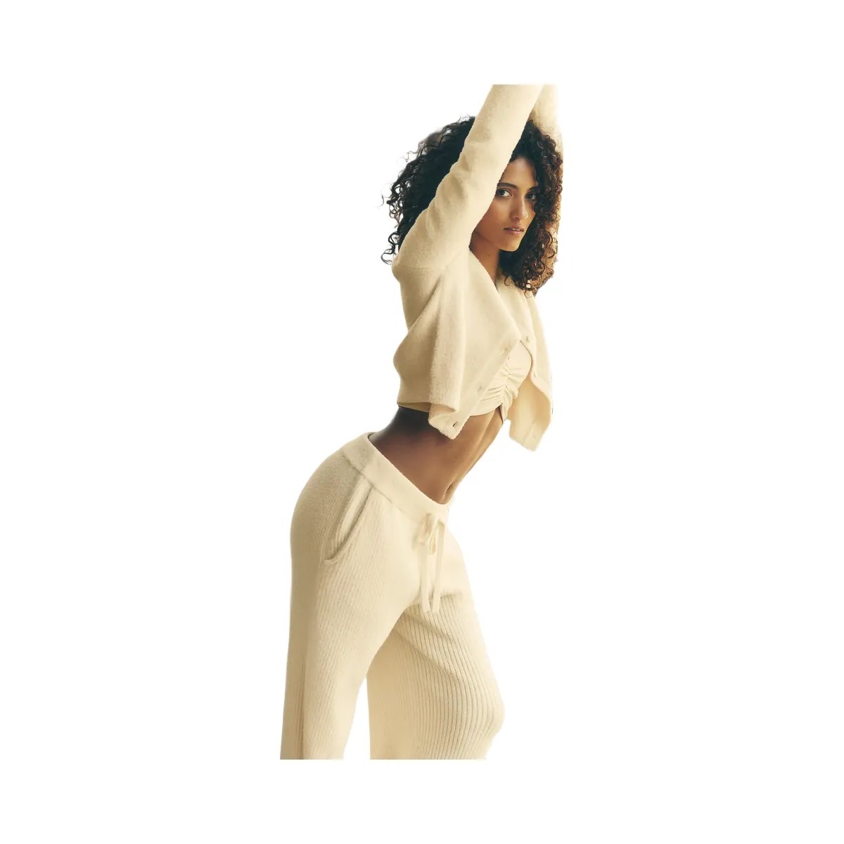 Alo Women's Snuggle Up Sweater High-Waist Wide Leg Pant - Candlelight Yellow - HypeFly India View 6
