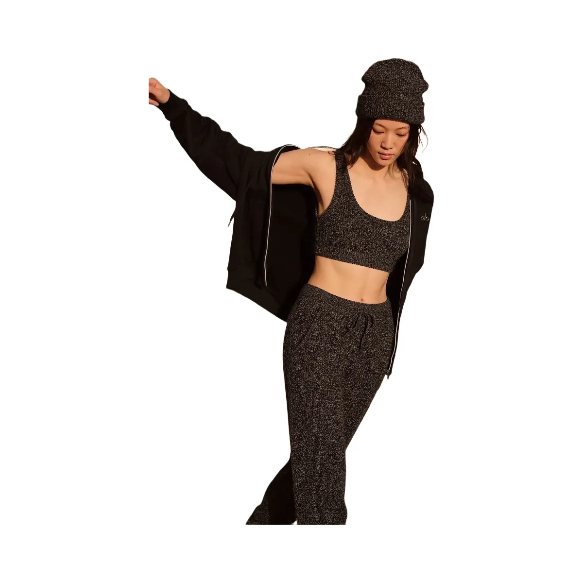 Alo Women's Marl Sweater Pant - Black Marl - HypeFly India View 5