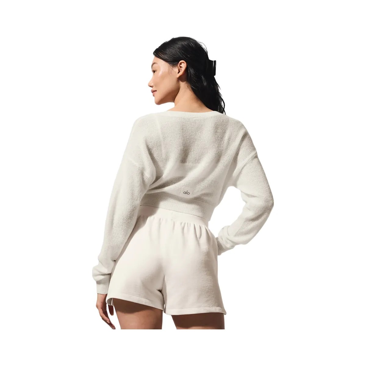Alo Women's Sheer Cashmere Cropped Cardigan - Ivory - HypeFly India View 3