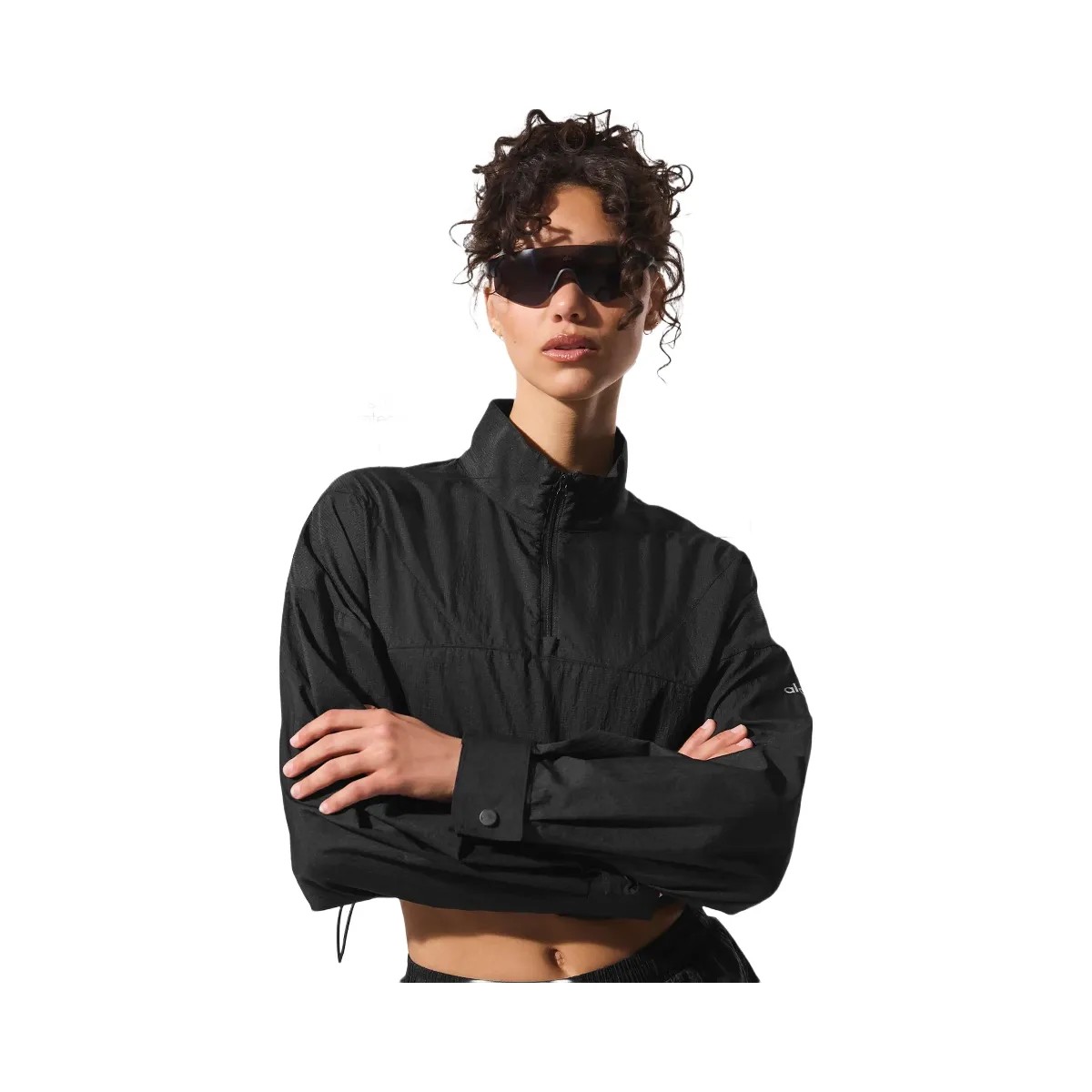 Alo Women's Cropped 1/4 Zip Aerial Pullover - Black - HypeFly India View 1