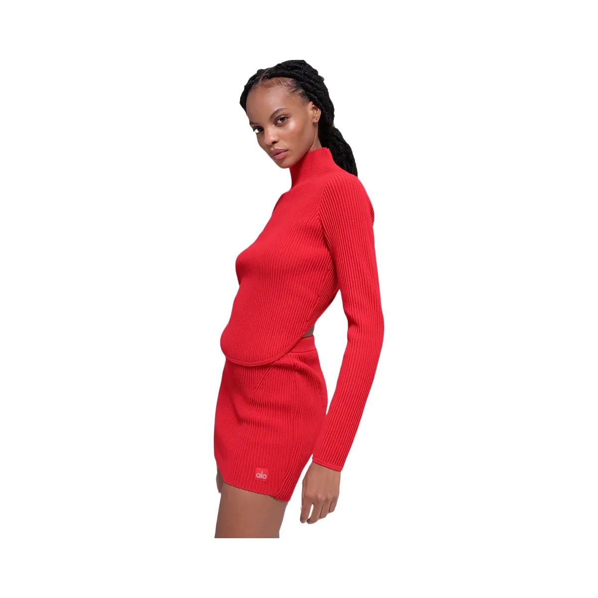Alo Women's Denim Knit Backless Long Sleeve - Bright Red - HypeFly India View 4