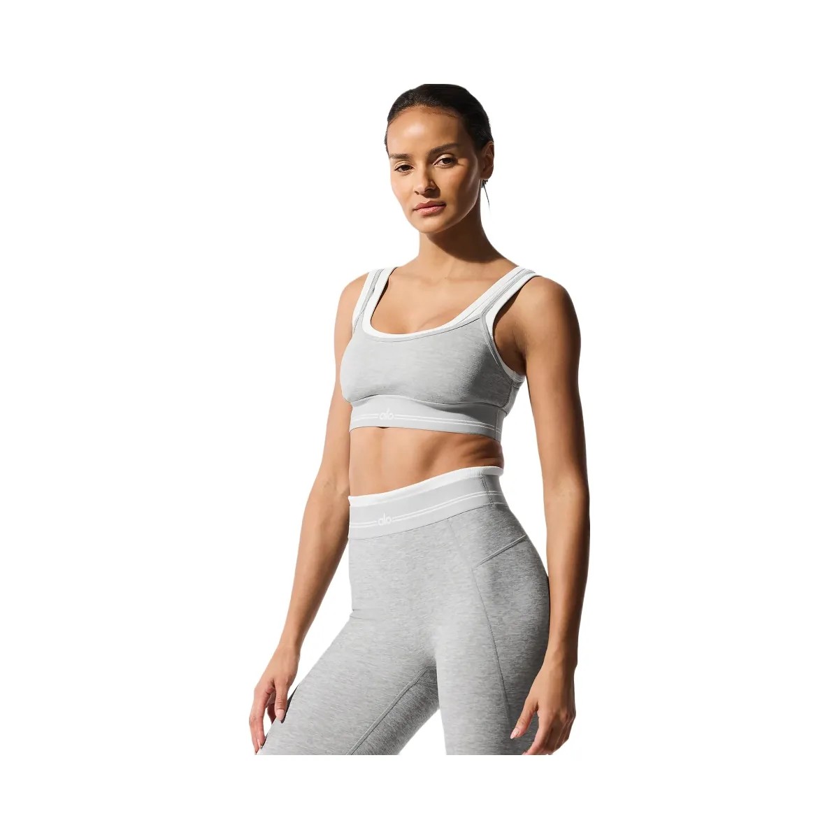 Alo Women's soft Better Together Bra - Athletic Heather Grey/White - HypeFly India View 1