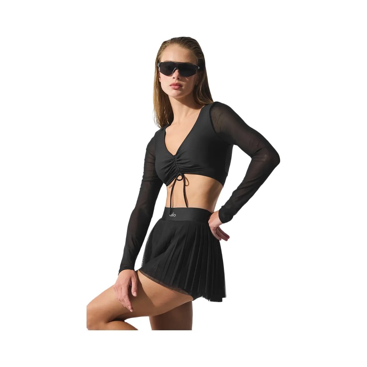 Alo Women's Airlift Mesh Divine Long Sleeve Bra - Black - HypeFly India View 4