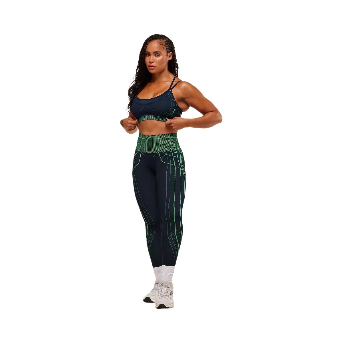 Gymshark Apex Seamless Strappy Sports Bra - Heavy Blue/Active Green - HypeFly India View 4