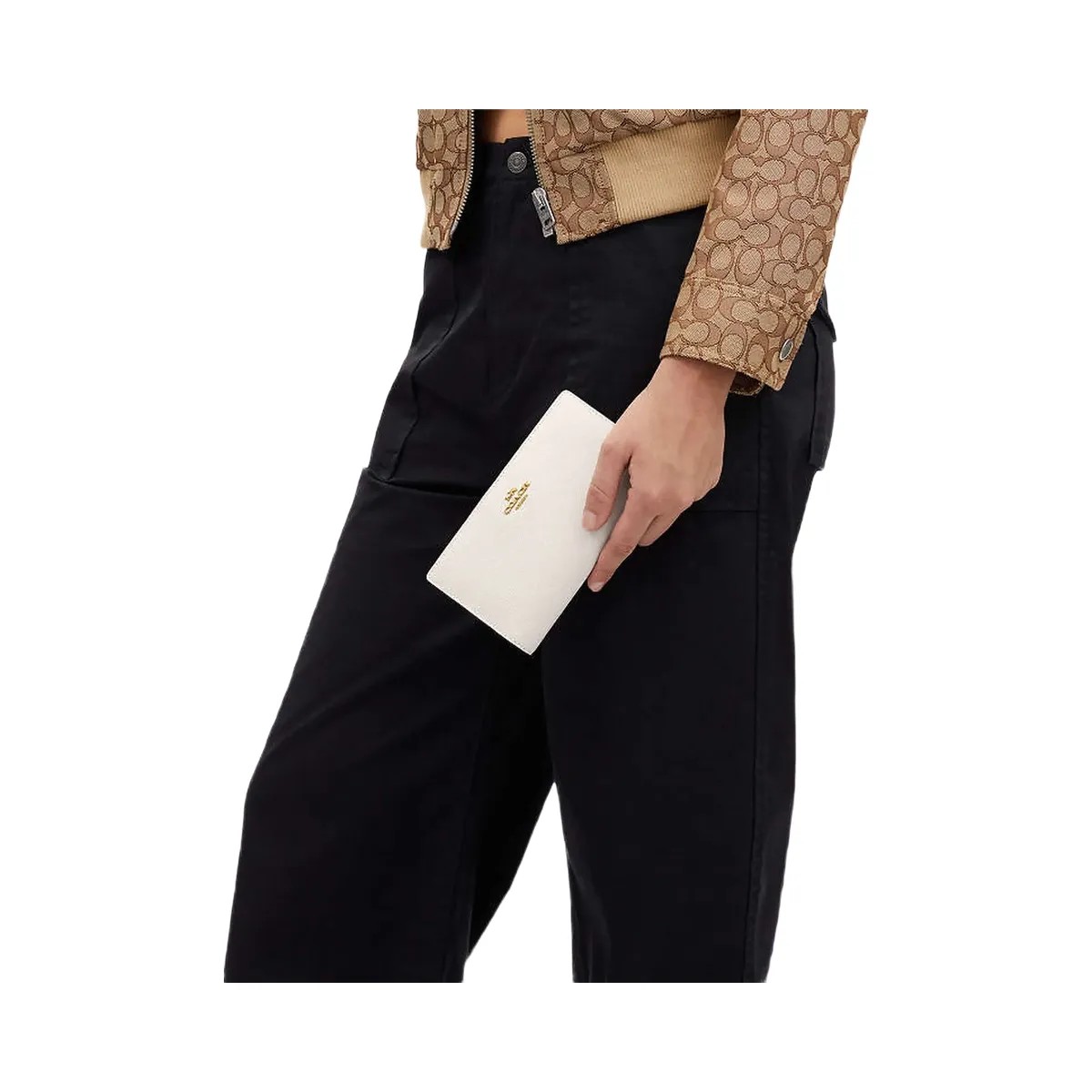 Coach Slim Zip Wallet Crossgrain Leather-Gold-Chalk - HypeFly India View 2
