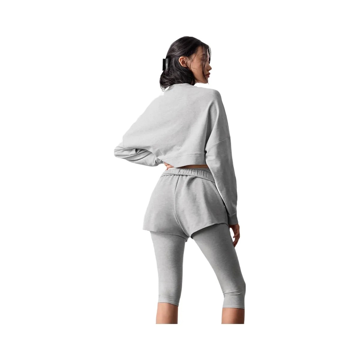 Alo Women's Cropped Sway Crew Neck Pullover - Athletic Heather Grey - HypeFly India View 4