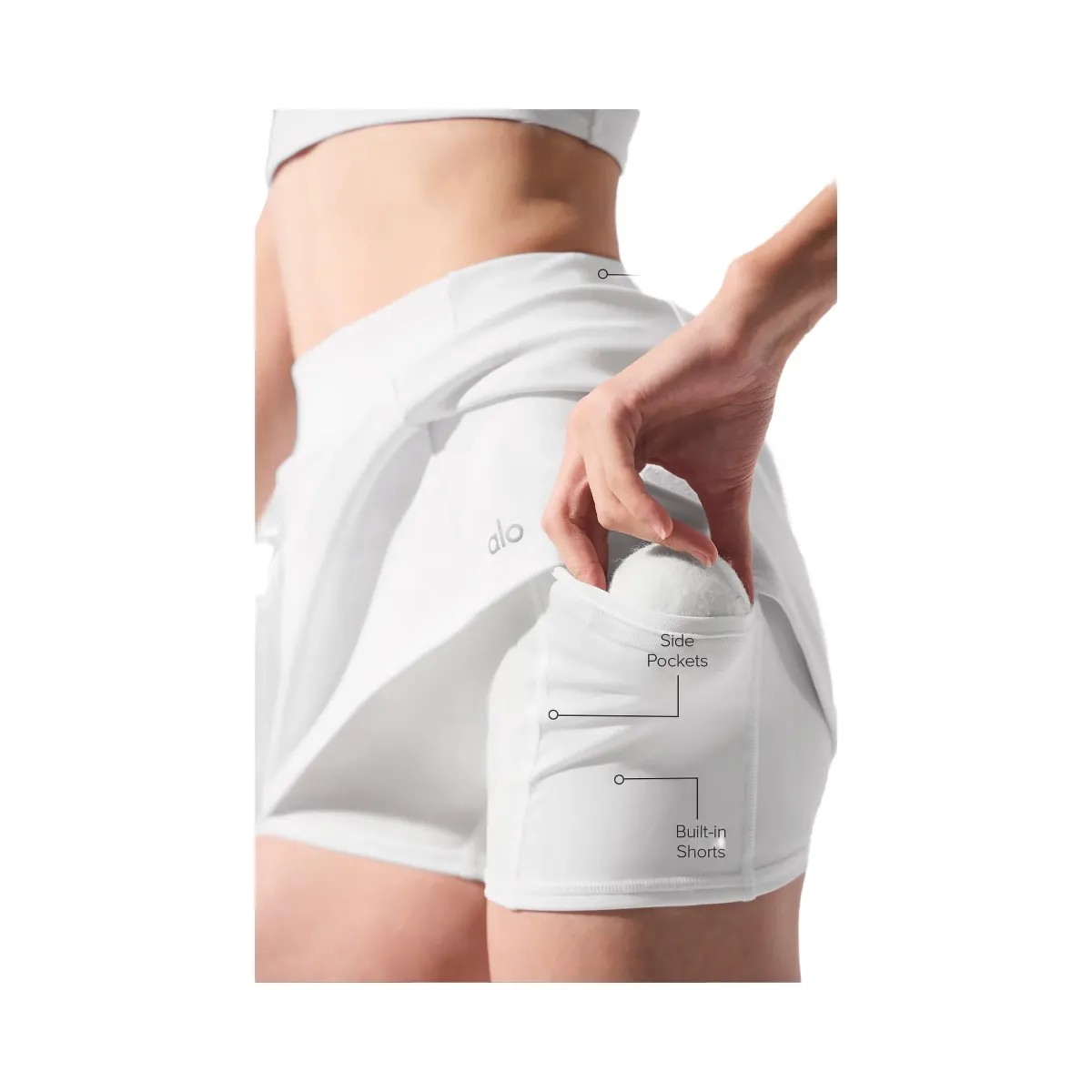 Alo Women's Airbrush High-Waist Good Form Tennis Skirt - White - HypeFly India View 3