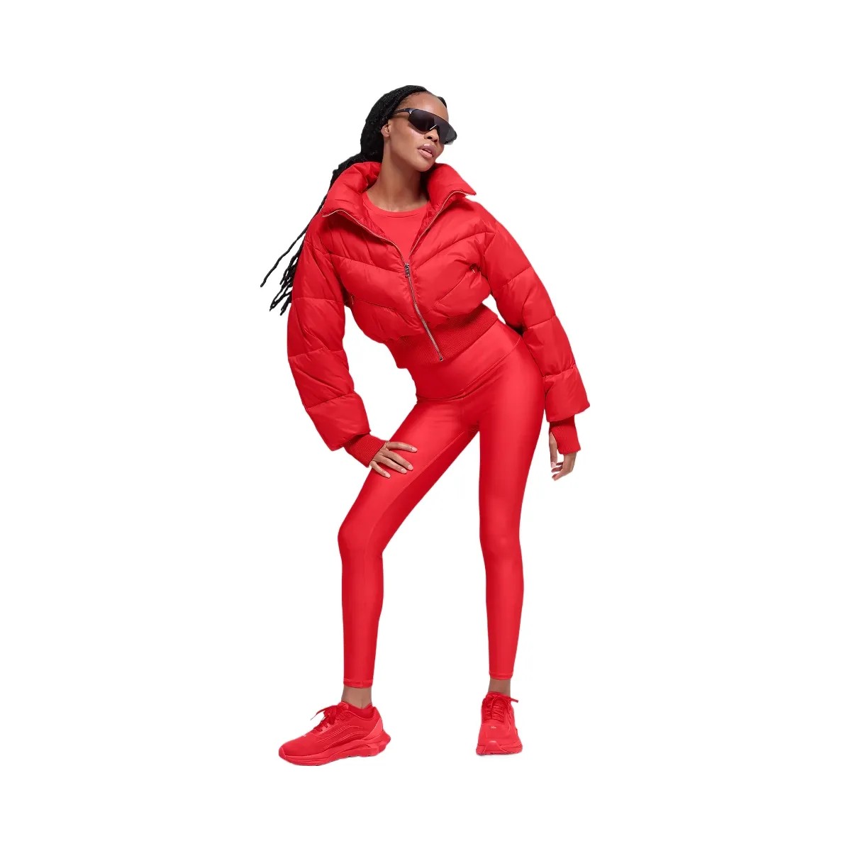 Alo Women's Cropped Atmosphere Puffer - Bright Red - HypeFly India View 4