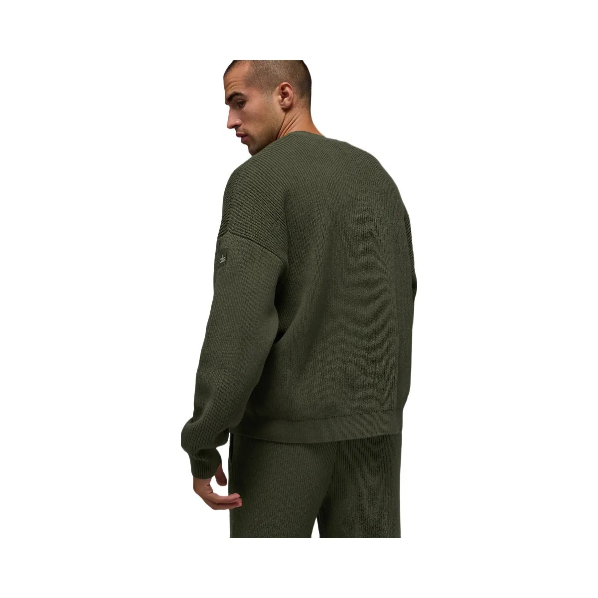 Alo Men's Domain Rib Knit Crew Sweater - Green Olive - HypeFly India View 3