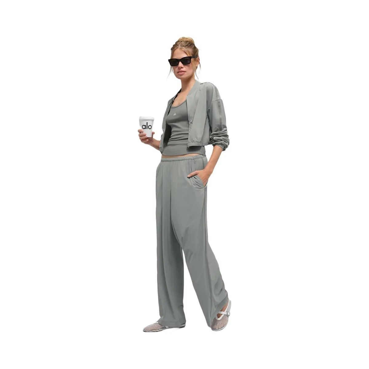 Alo Women's Breezy Wide Leg Pant (Regular) - Lunar Grey - HypeFly India View 4