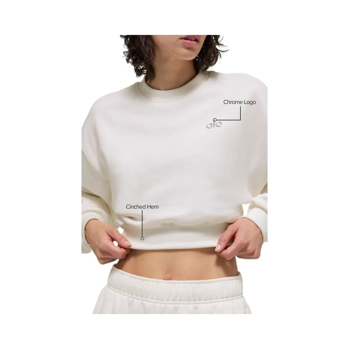 Alo Women's Cropped Accolade Crewneck - Ivory - HypeFly India View 2