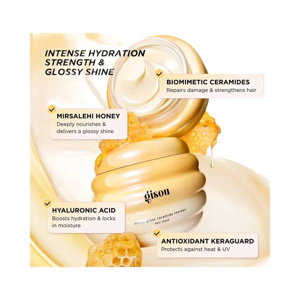 Gisou Honey Gloss Ceramide Therapy Hydrating Hair Mask - HypeFly India View 6