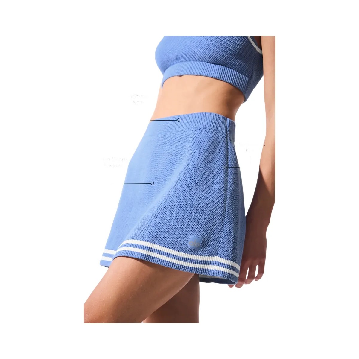 Alo Women's Tennis Club Sweater Knit Skirt - Crystal Clear Blue/White - HypeFly India View 2