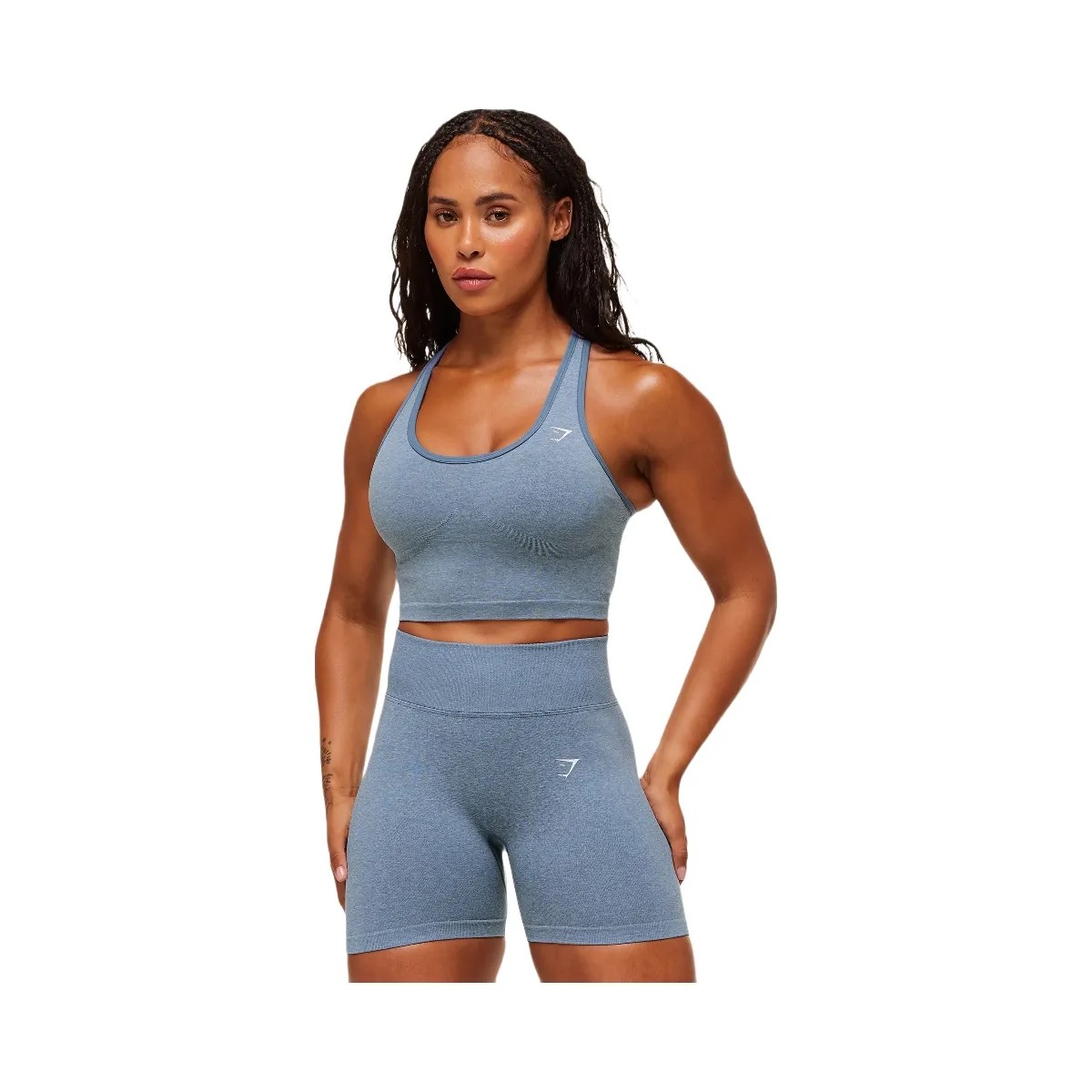 Gymshark Lift Seamless Shelf Midi Tank - Worn Blue/Peri Blue Marl - HypeFly India View 1
