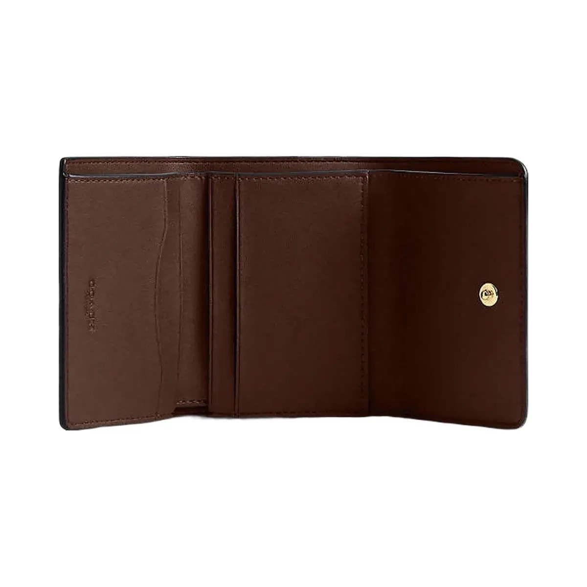 Coach Card Holder Wallet In Blocked Signature Canvas Signature Canvas-Gold-Walnut-Tan - HypeFly India View 3