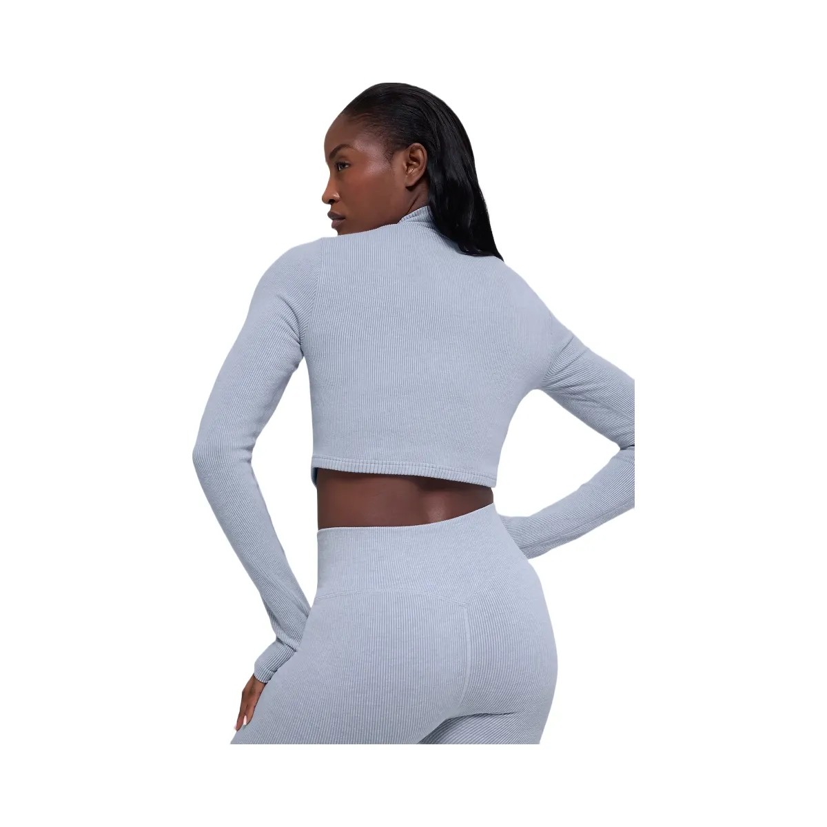 Alo Women's Seamless Two Tone Rib Jacket - Winter Frost Heather - HypeFly India View 4