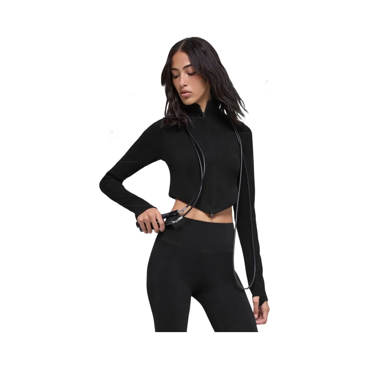Alo Women's Seamless Two Tone Rib Jacket - Black - HypeFly India View 2