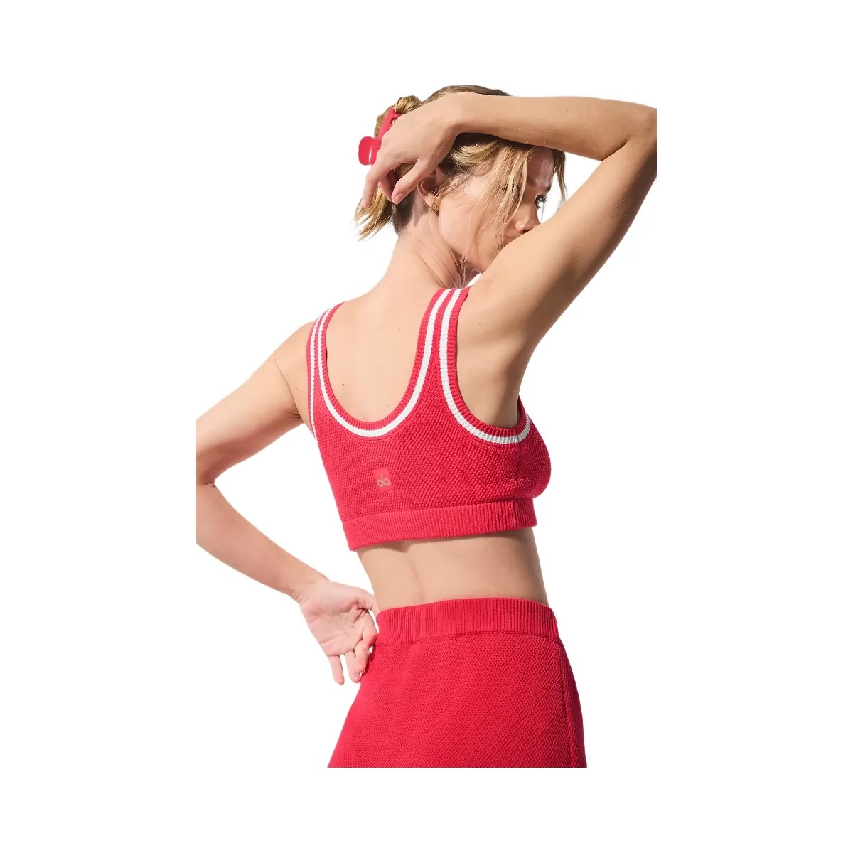 Alo Women's Tennis Club Sweater Knit Bra - Candy Red/White - HypeFly India View 2