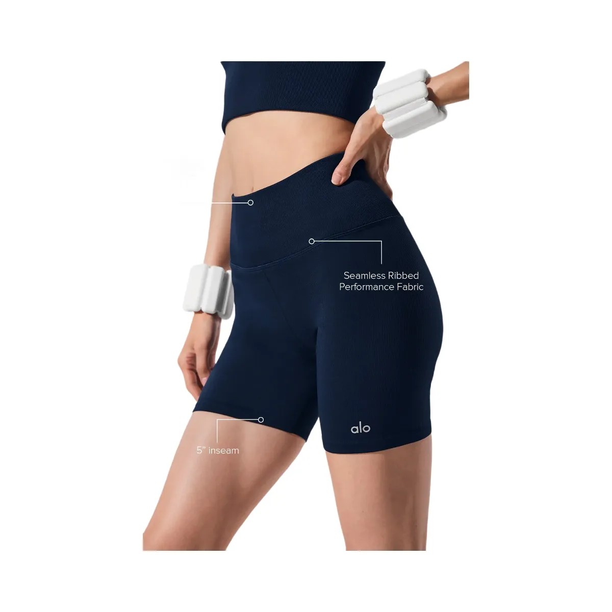 Alo Women's 5" Seamless Ribbed Favorite Short - Navy - HypeFly India View 3