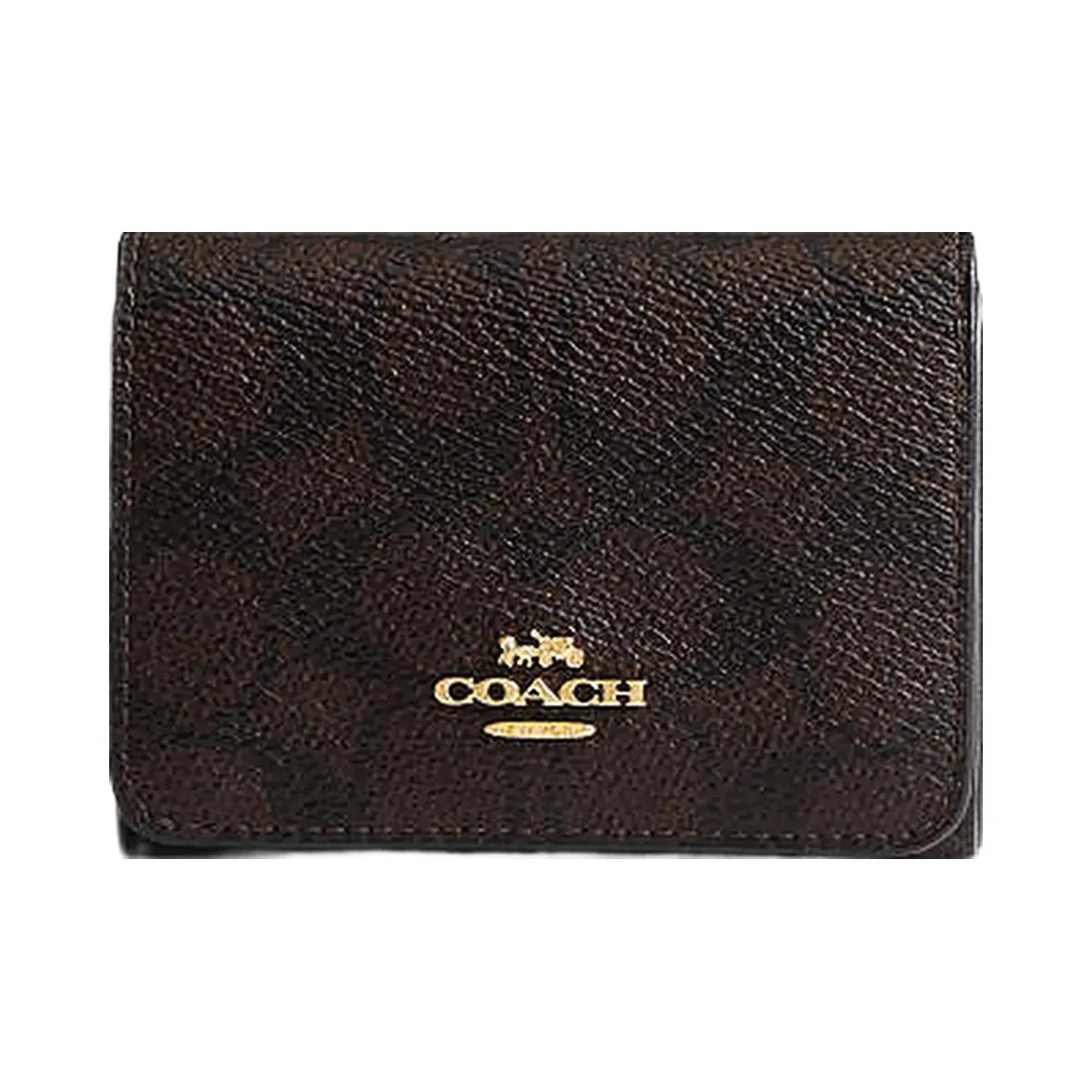 Coach Card Holder Wallet In Blocked Signature Canvas Signature Canvas-Gold-Walnut-Tan - HypeFly India View 4