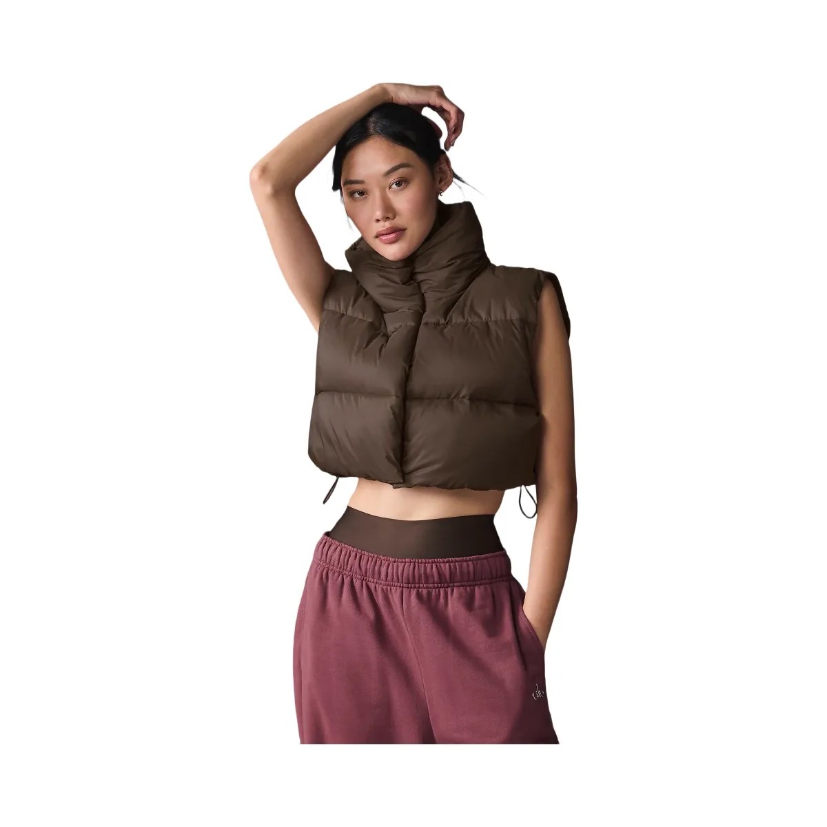Alo Women's Cropped Gold Rush Puffer Vest - Espresso - HypeFly India View 1