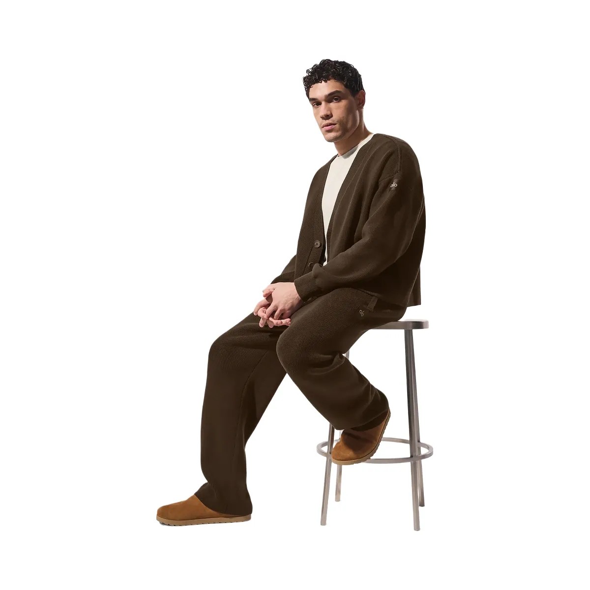 Alo Men's Scholar Cardigan Sweater - Espresso - HypeFly India View 4