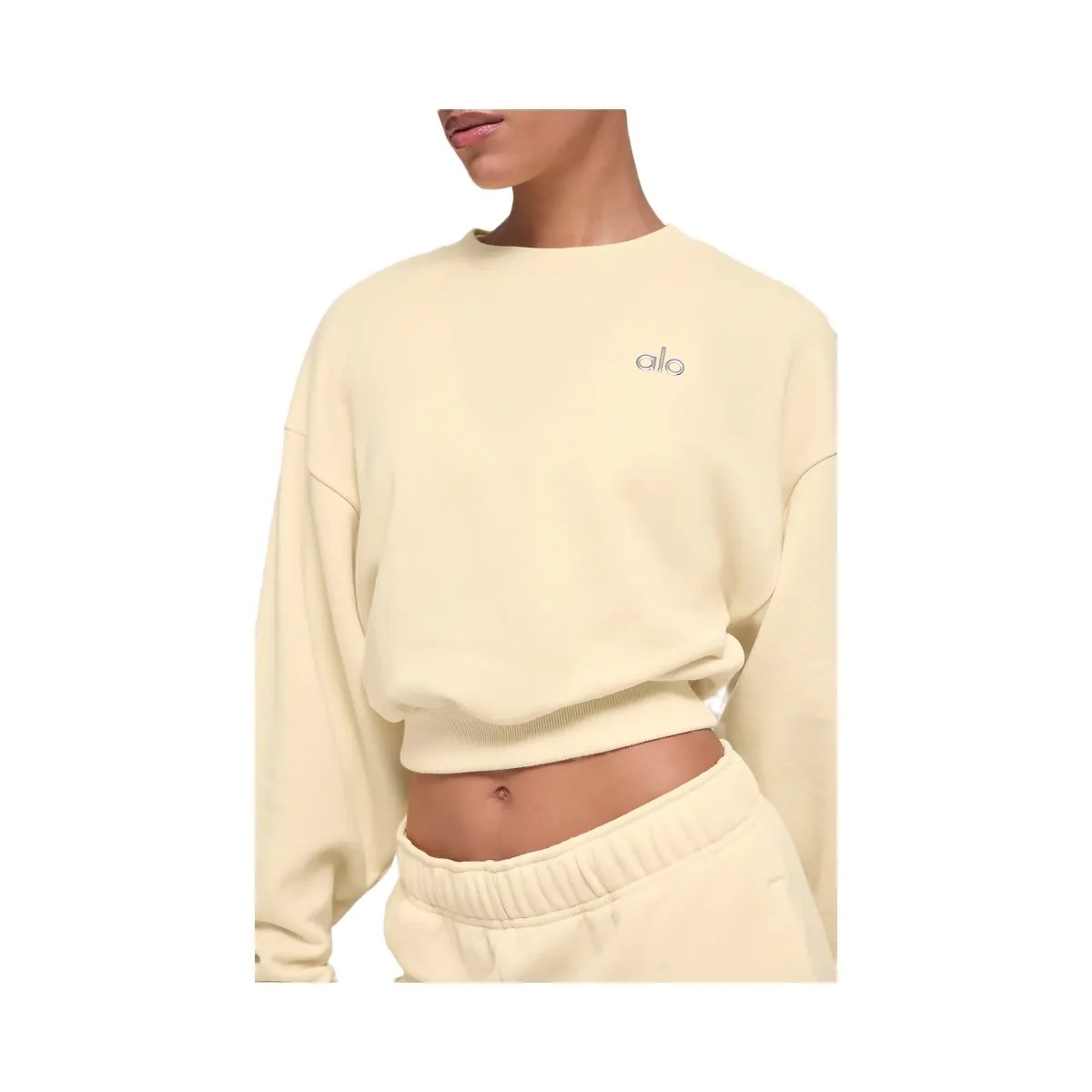 Alo Women's Cropped Accolade Crewneck - Candlelight Yellow - HypeFly India View 3