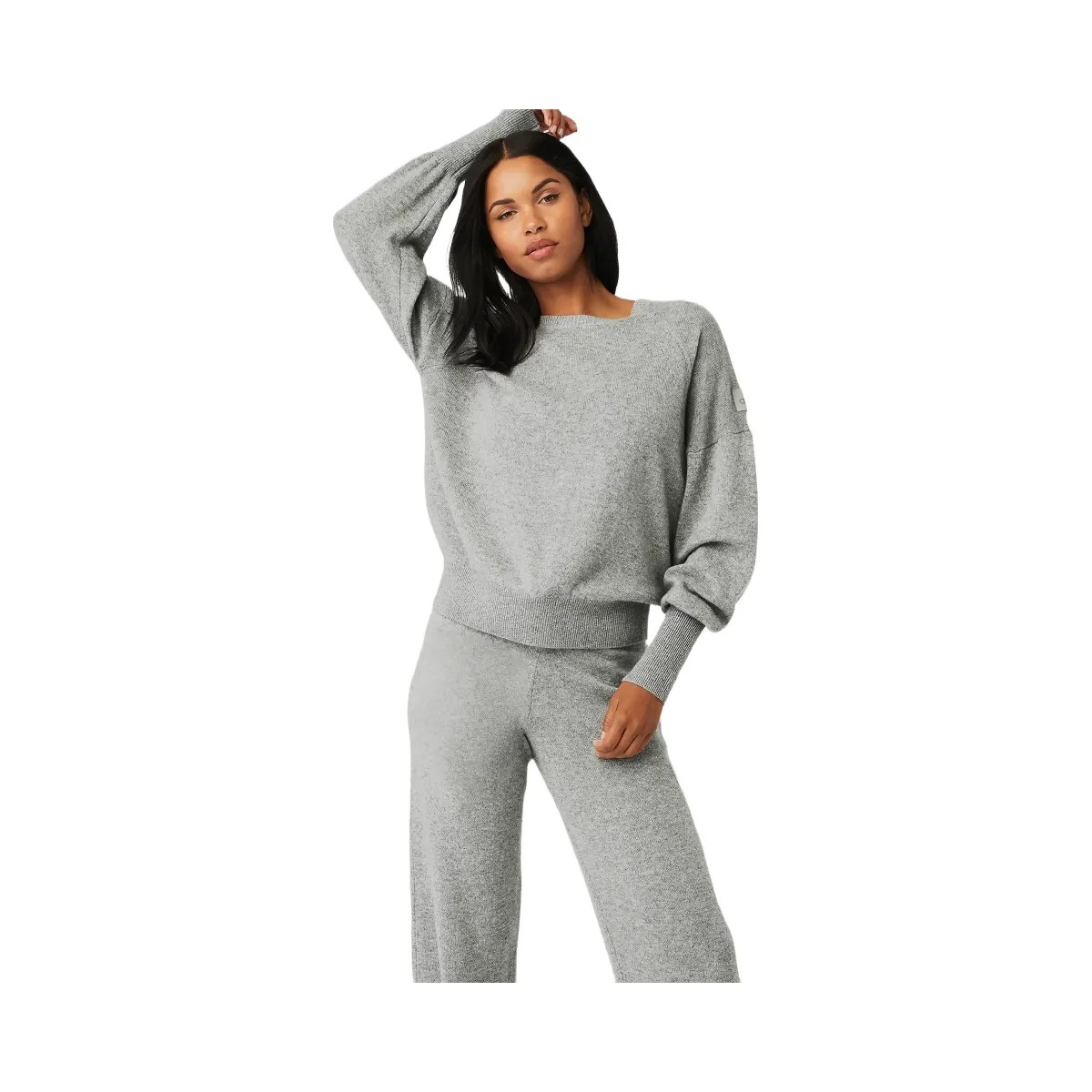 Alo Women's Cashmere Jet Set Crew - Dove Grey Heather - HypeFly India View 1