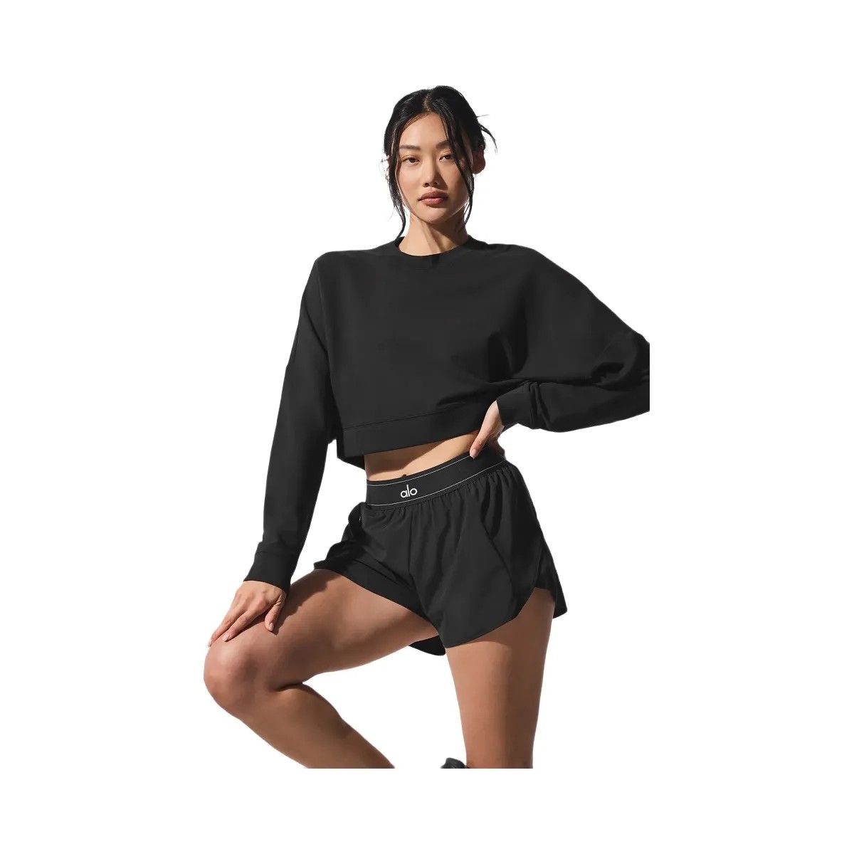 Alo Women's Cropped Sway Crew Neck Pullover - Black - HypeFly India View 1