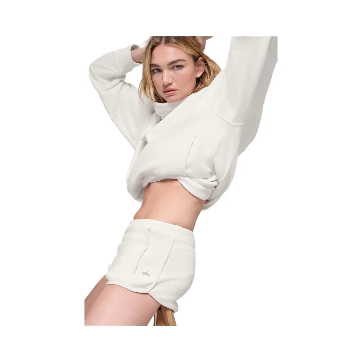 Alo Women's Polar Fleece Retreat Short - Ivory - HypeFly India View 4