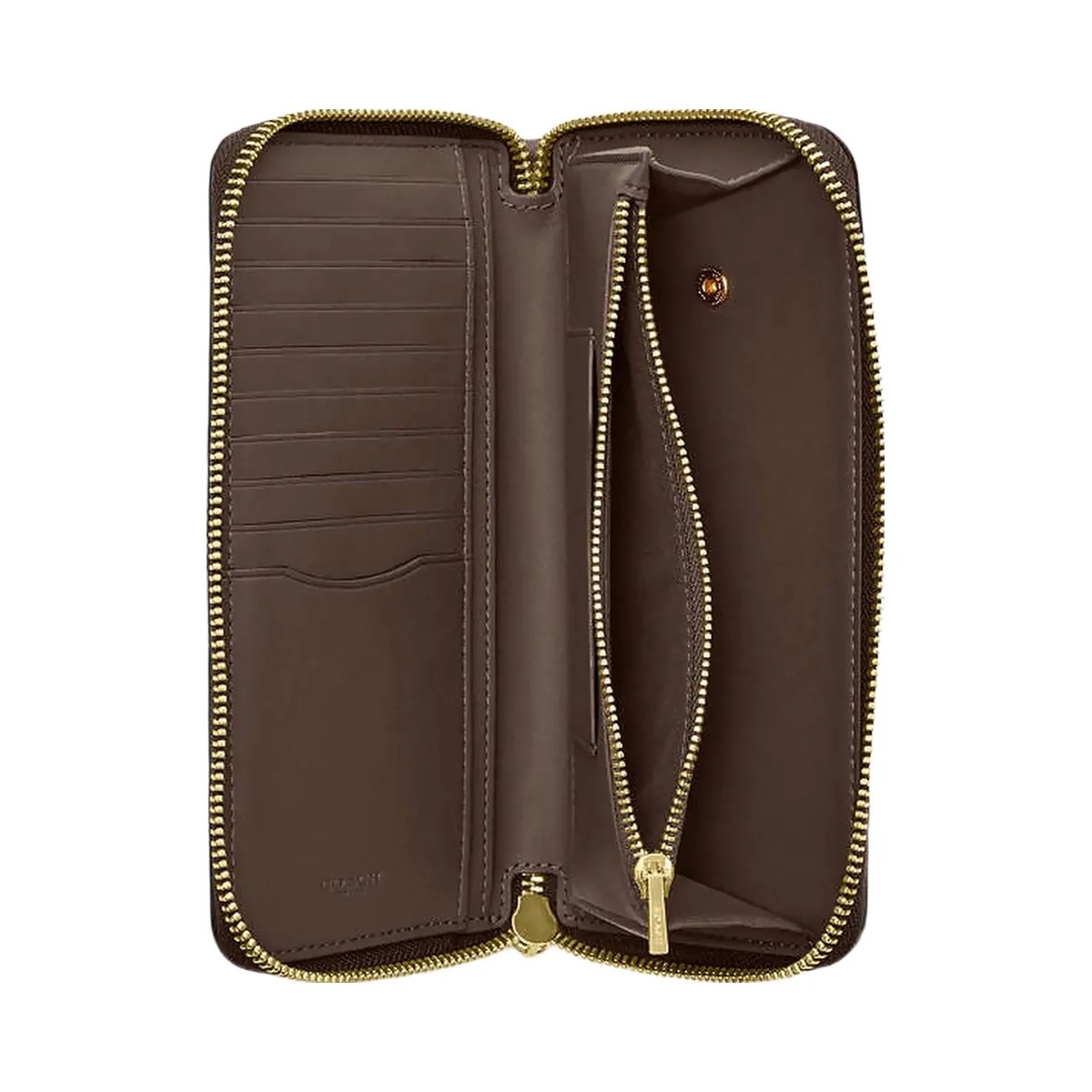 Coach Long Zip Around Wallet With Detachable Card Case Pebbled Leather-Gold-Dark Stone - HypeFly India View 3