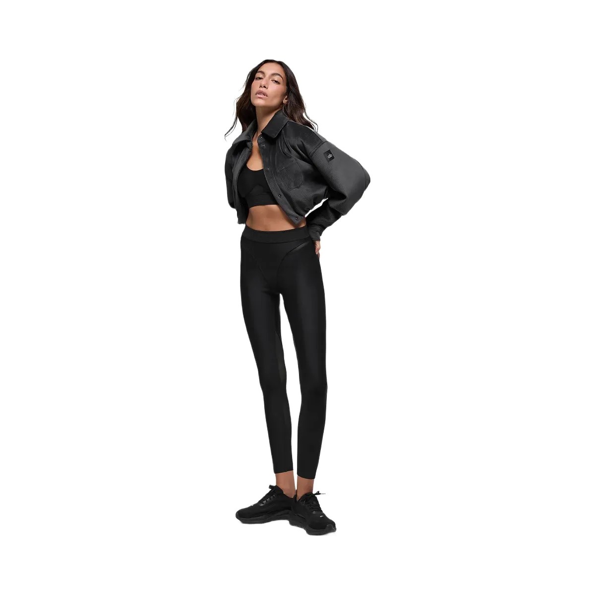 Alo Women's Ribbed Velour Cropped Mountain Side Jacket - Black - HypeFly India View 3