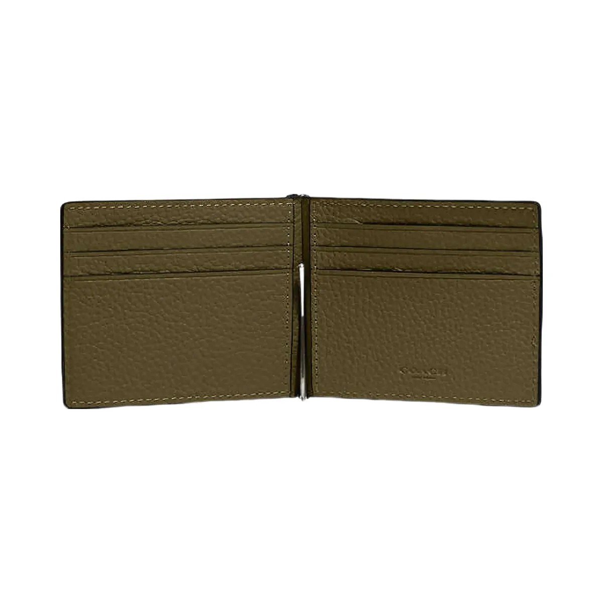 Coach Slim Money Clip Billfold Wallet Pebbled Leather-Gunmetal-Olive - HypeFly India View 1